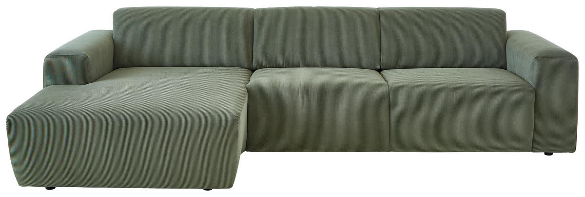 ECKSOFA in Feincord Waldgrün  - Waldgrün/Schwarz, Design, Kunststoff/Textil (174/302cm) - Beldomo Style