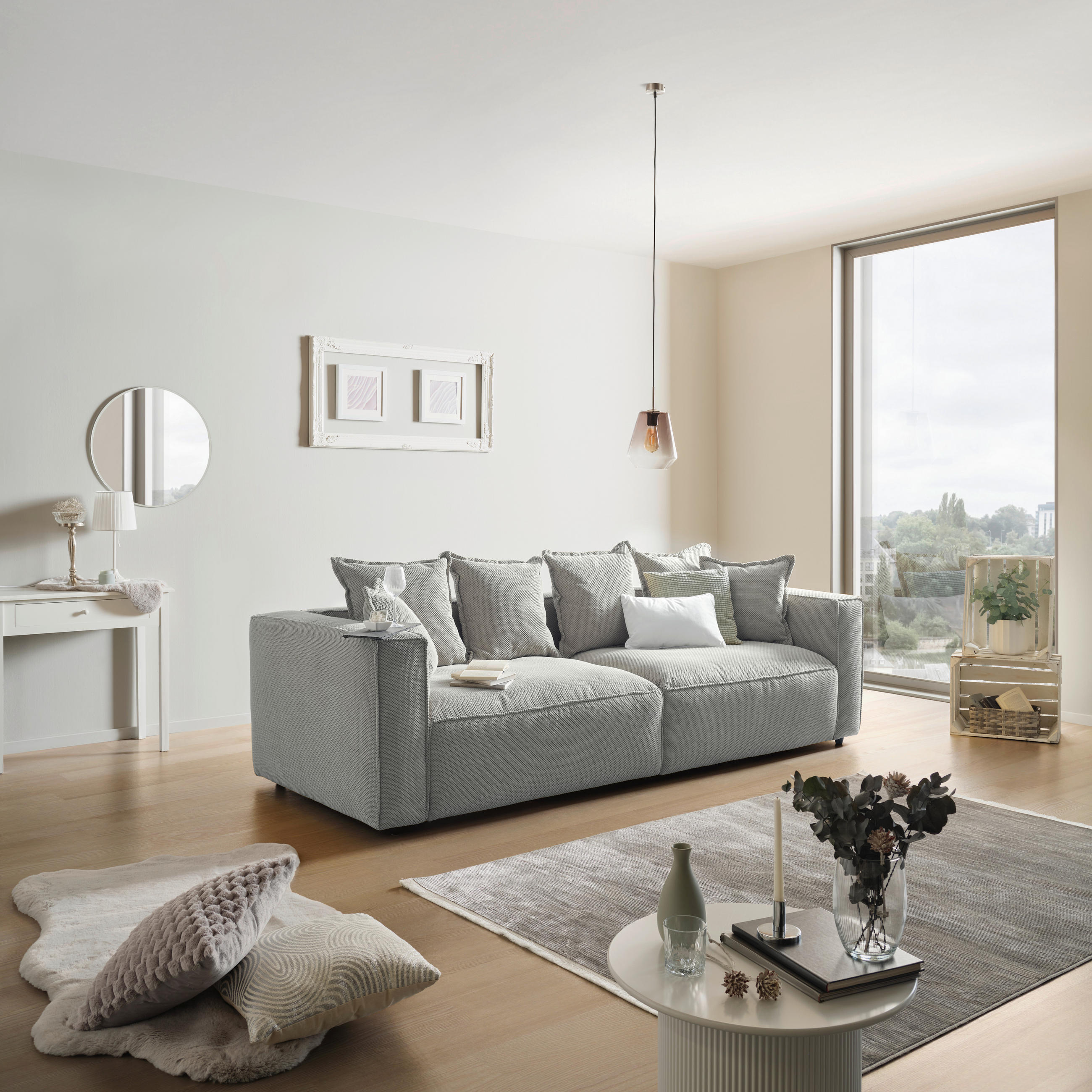 BIGSOFA Mikrofaser Hellgrau  - Hellgrau/Schwarz, MODERN, Textil (280/72/109cm) - MID.YOU