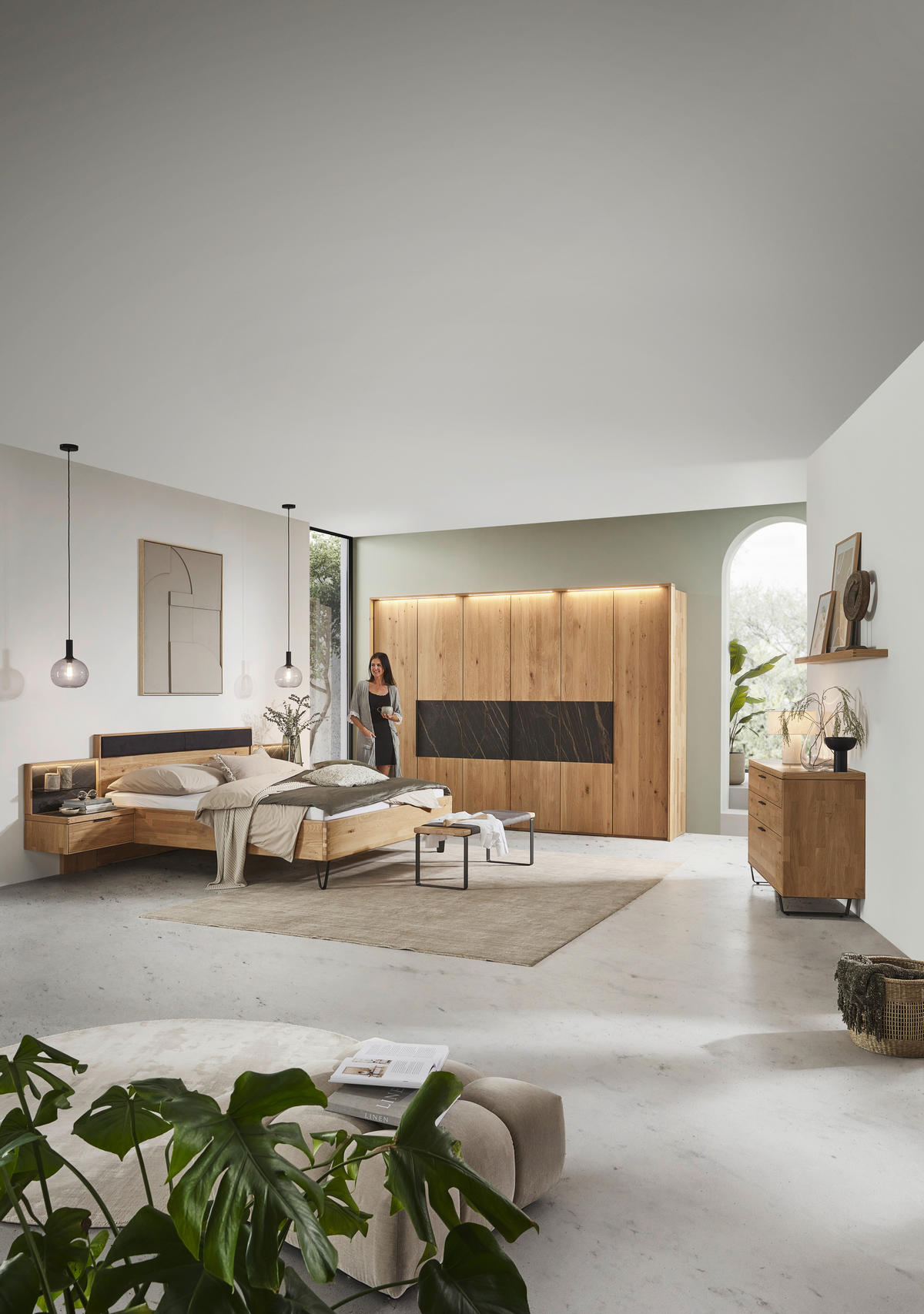 BETTANLAGE - Wildeiche/Schwarz, Design, Holz/Textil (180/200cm) - Valnatura