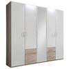 DREHTÜRENSCHRANK 225/210/58 cm 5-türig Weiß, Eichefarben  - Eichefarben/Silberfarben, Design, Glas/Holzwerkstoff (225/210/58cm) - MID.YOU
