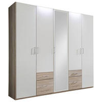 DREHTÜRENSCHRANK in Weiss, Eichefarben  - Weiss/Eichefarben, Design, Glas/Holzwerkstoff (225/210/58cm) - MID.YOU
