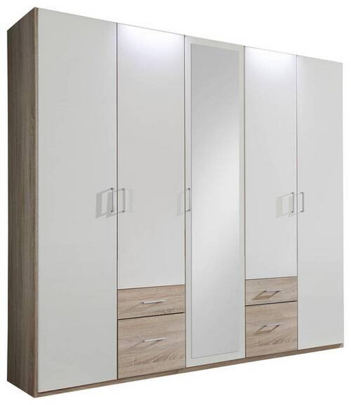 DREHTÜRENSCHRANK in Weiss, Eichefarben  - Weiss/Eichefarben, Design, Glas/Holzwerkstoff (225/210/58cm) - MID.YOU