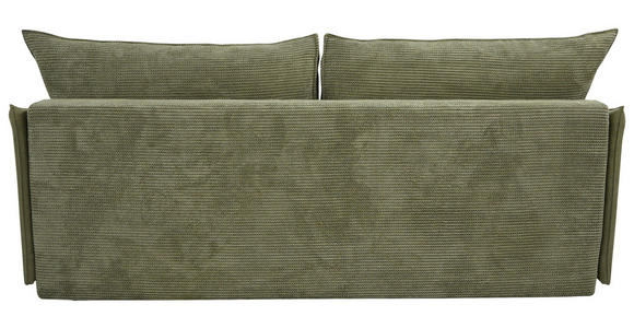 SCHLAFSOFA Cord, Flachgewebe Olivgrün Rückenkissen, Armlehnenkissen, Bettkasten, Schlaffunktion, Rücken echt, Liegefläche im Originalstoff  - Schwarz/Olivgrün, KONVENTIONELL, Textil/Metall (223/72/100cm) - Carryhome