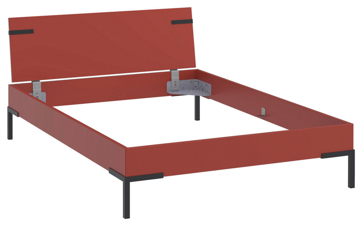 BETT 140/200 cm  in Koralle  - Koralle/Schwarz, Design, Holzwerkstoff/Metall (140/200cm) - Xora