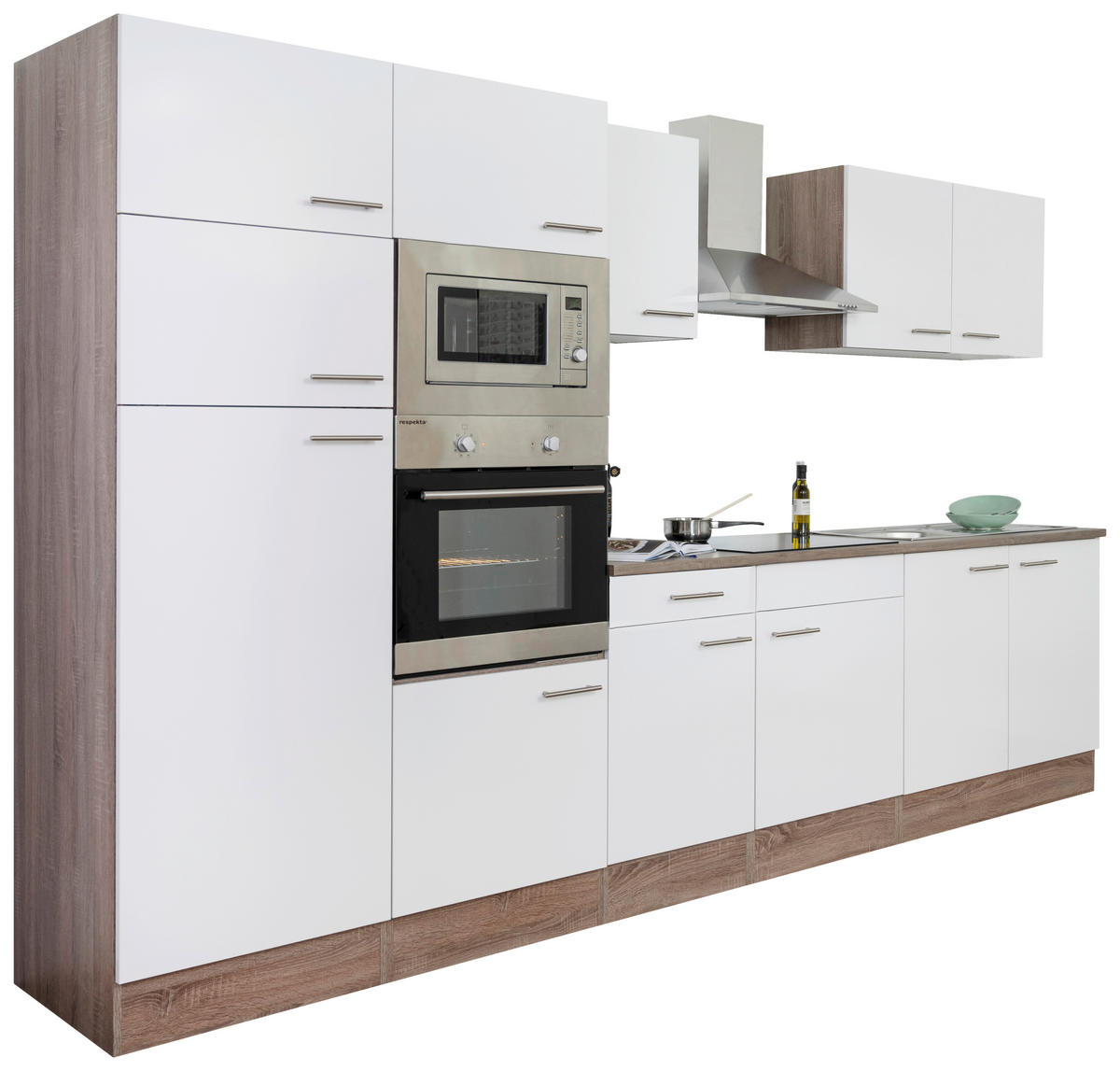 KÜCHENBLOCK 330 cm   in Weiss, Eichefarben  - Weiss/Eichefarben, Modern, Holzwerkstoff (330cm) - Respekta