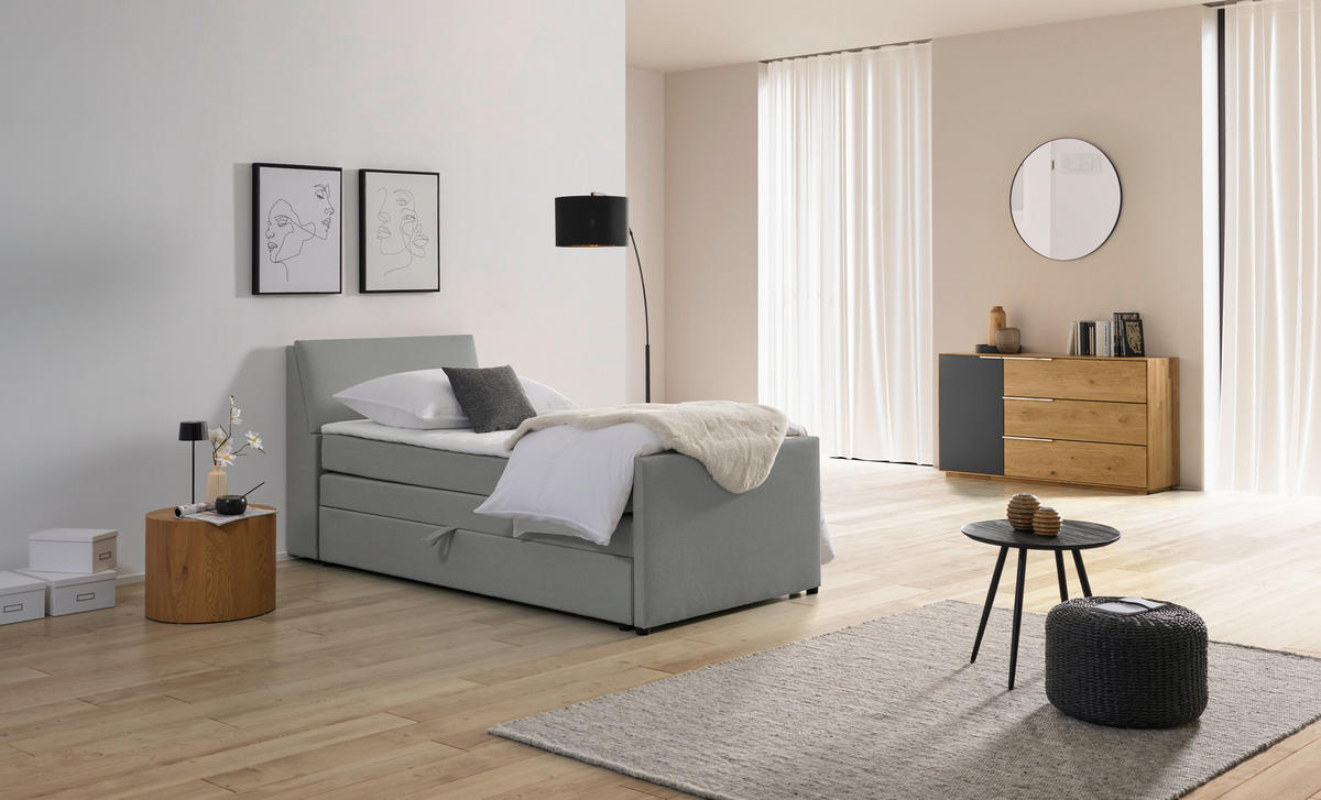 BOXSPRINGBETT 120/200 cm  in Grau  - Schwarz/Grau, MODERN, Holz/Textil (120/200cm) - MID.YOU