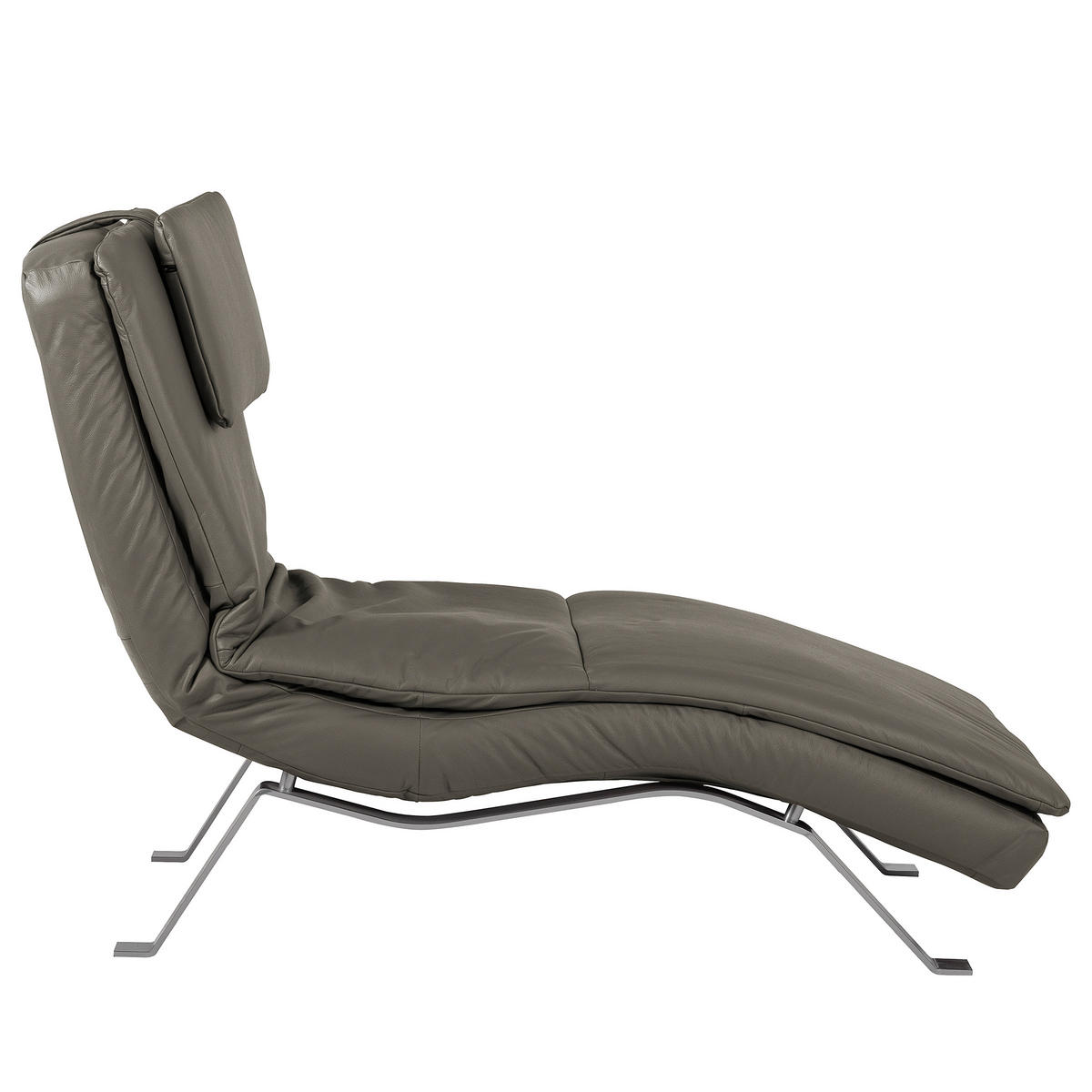 RELAXLIEGE in Echtleder Schlammfarben  - Schlammfarben/Silberfarben, Design, Leder/Metall (65/95/171cm) - Celina Home