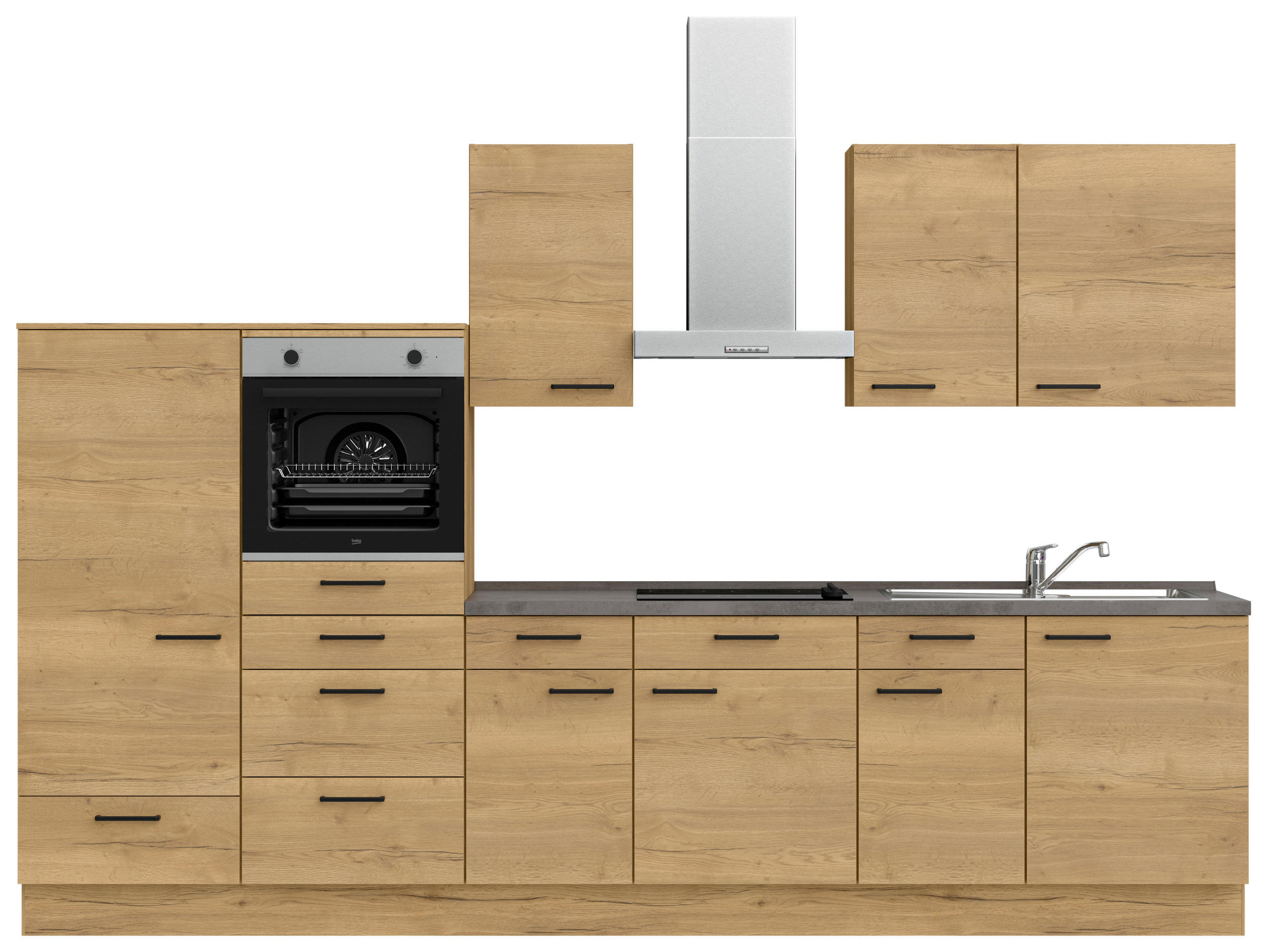 KÜCHENBLOCK 330 cm   in Eichefarben, Schieferfarben  - Schieferfarben/Eichefarben, MODERN, Holzwerkstoff/Metall (330cm) - Nobilia