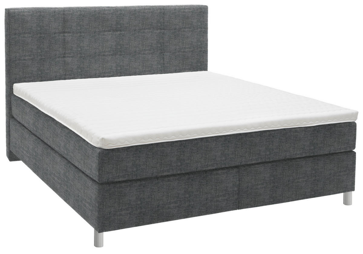BOXSPRINGBETT 160/200 cm  in Dunkelgrau  - Chromfarben/Dunkelgrau, KONVENTIONELL, Kunststoff/Textil (160/200cm) - Voleo