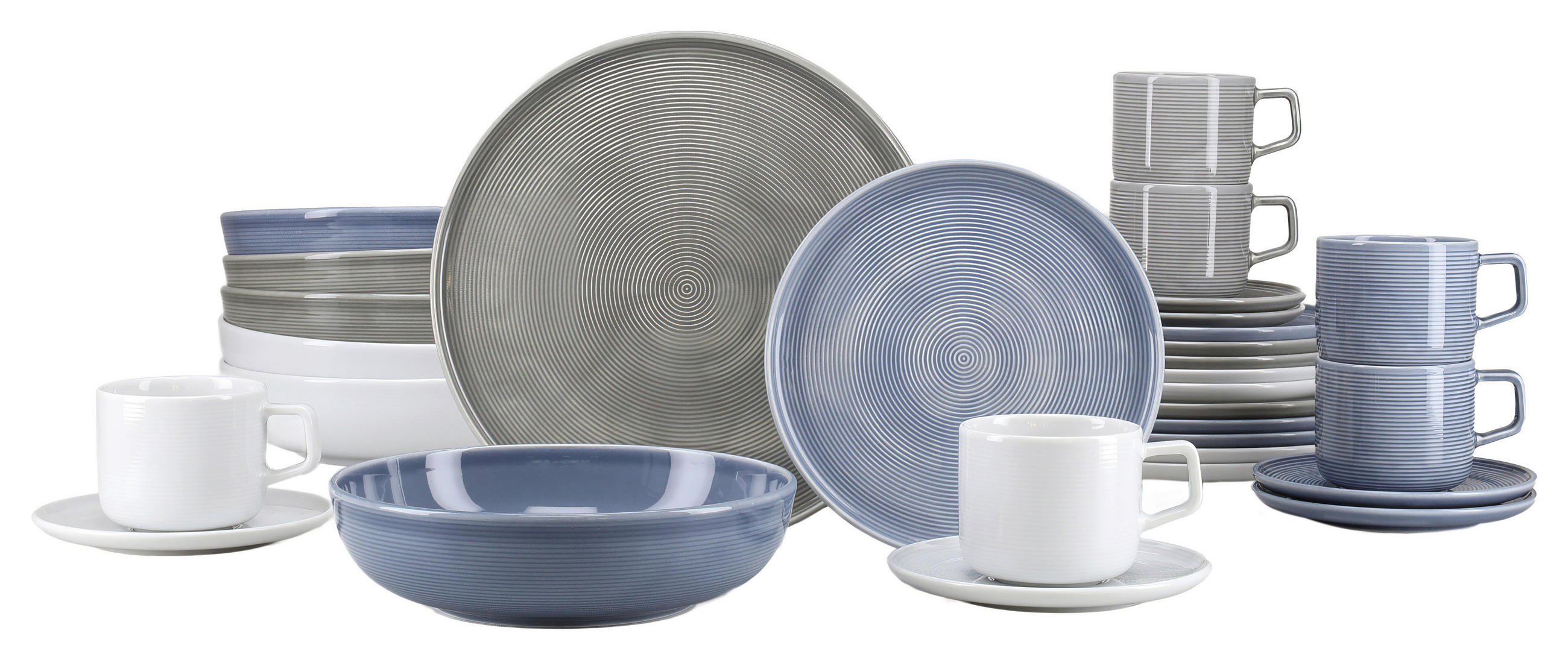 KOMBISERVICE Session Urban 30-teilig  - Graublau/Weiß, Basics, Keramik - Creatable