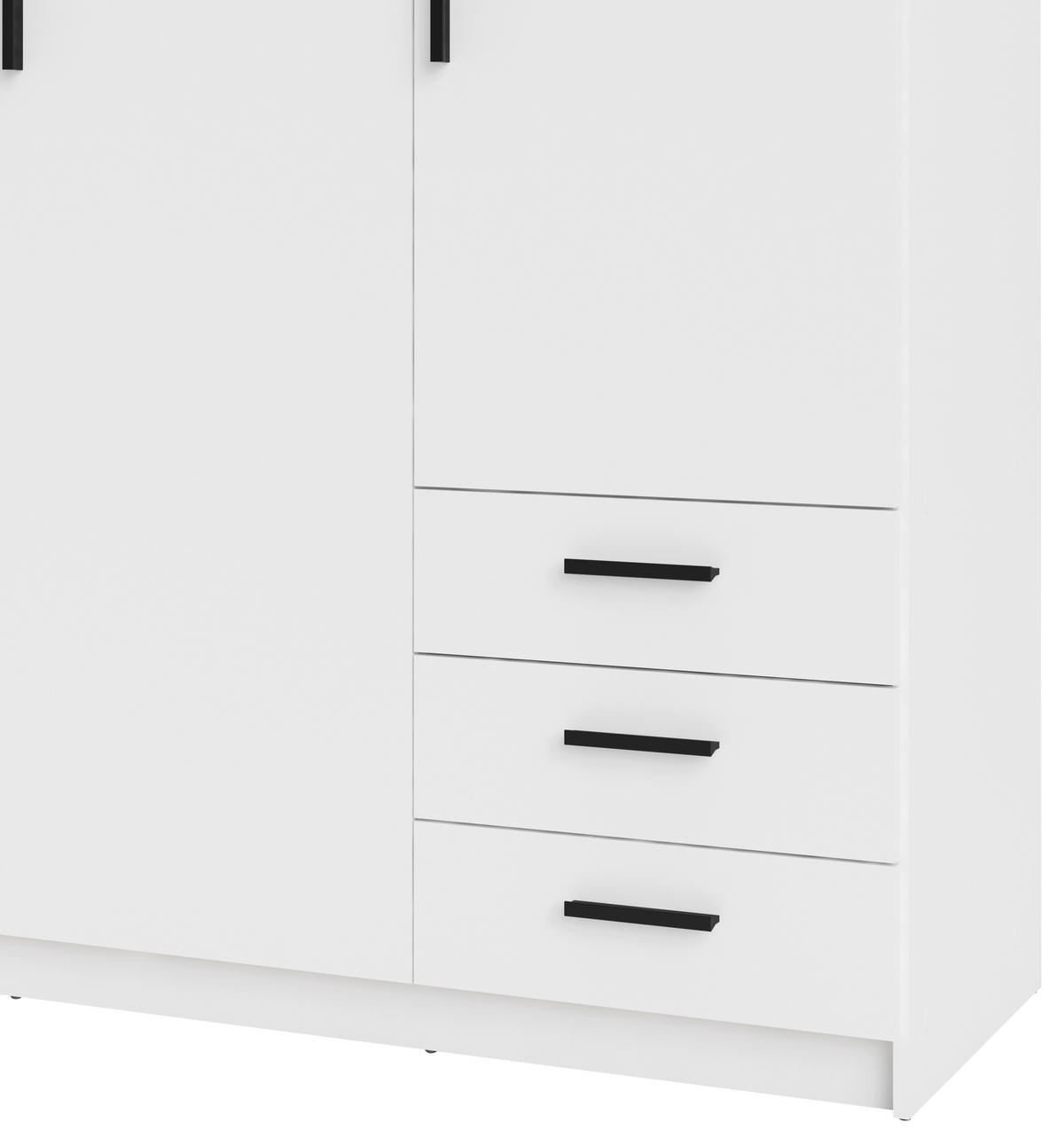 KLEIDERSCHRANK in Weiss  - Weiss/Schwarz, Basics, Holzwerkstoff/Metall (147/200,4/49,8cm) - MID.YOU