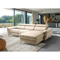 ECKSOFA  in Lederlook Echtleder Grau Rücken echt, Armteilverstellung, Relaxfunktion, Kopfteilverstellung  252/179 cm  - Chromfarben/Grau, Design, Leder/Textil (252/179cm) - Livetastic