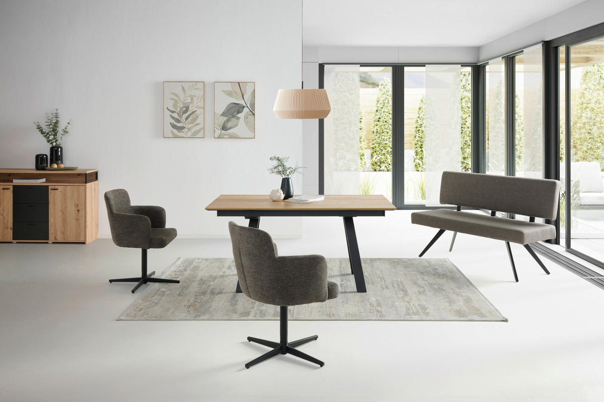 SITZBANK in Metall, Textil Hellgrau  - Hellgrau/Schwarz, KONVENTIONELL, Textil/Metall (140/90/62cm) - MID.YOU