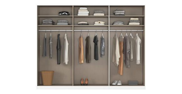 SCHWEBETÜRENSCHRANK 301/236/68 cm 3-türig Weiß Hochglanz, Weiß  - Weiß Hochglanz/Alufarben, Basics, Holzwerkstoff/Metall (301/236/68cm) - Novel