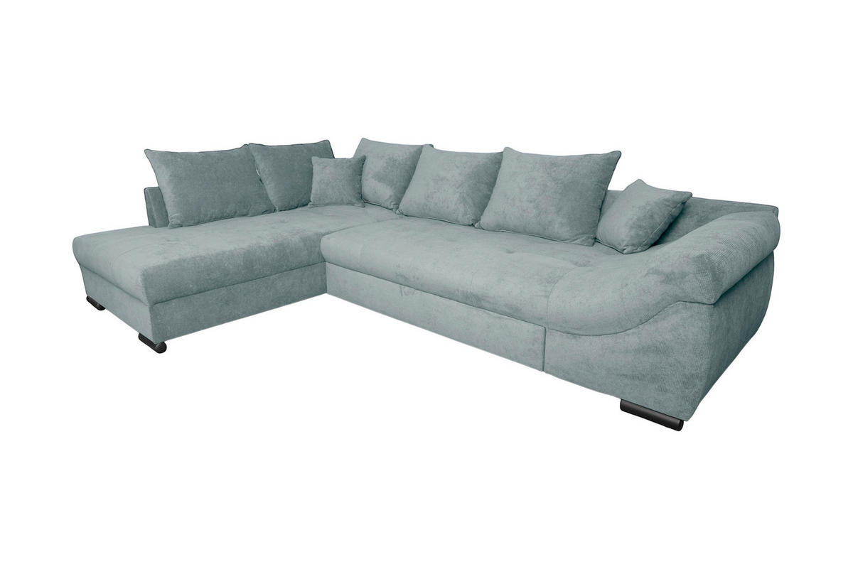 ECKSOFA ATLANTA Hellblau Struktur Liegefläche im Originalstoff  - Schwarz/Hellblau, Design, Textil/Metall (202/298cm) - MID.YOU