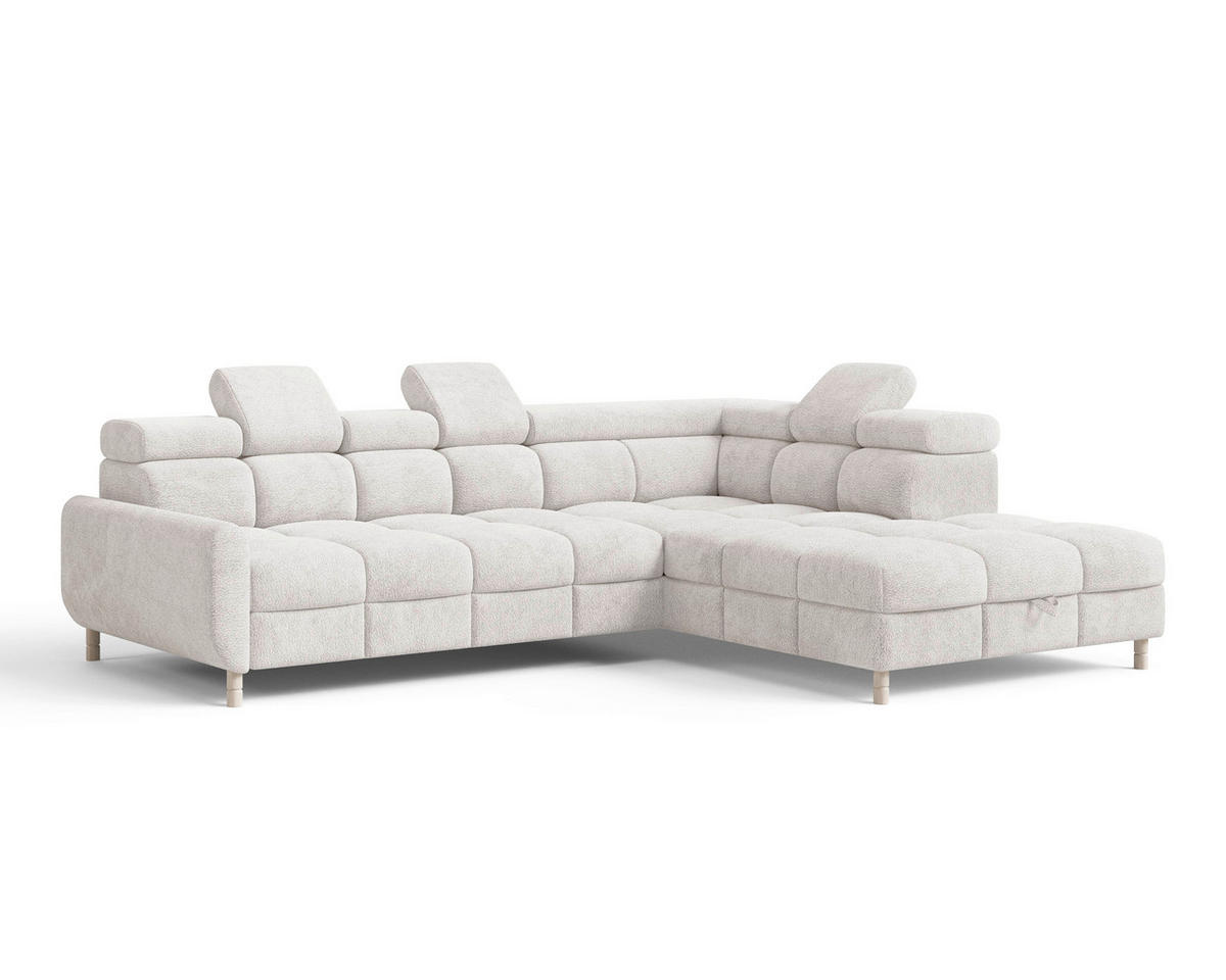 ECKSOFA BUN in Bouclé Weiß  - Elfenbein/Weiß, Design, Holz/Textil (276/209cm) - MID.YOU