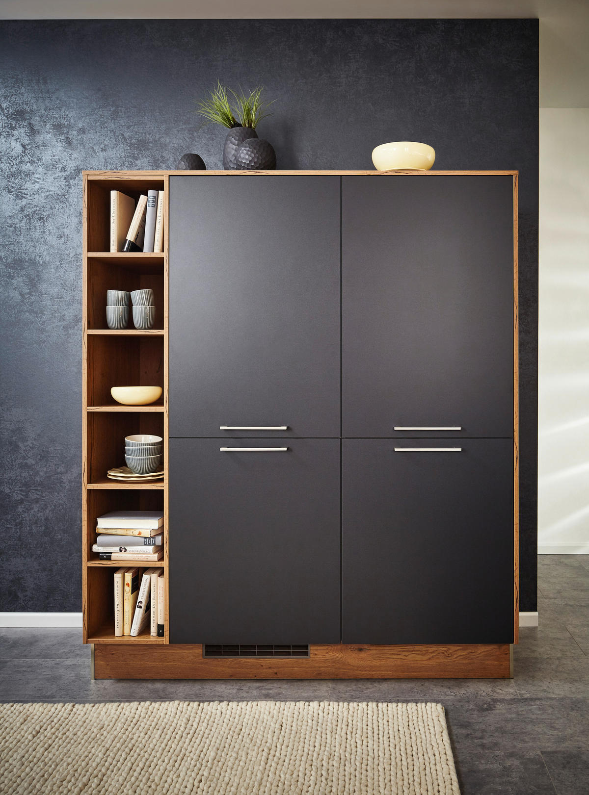 EINBAUKÜCHE UNO  - Graphitfarben, Design, Holzwerkstoff - Moderano