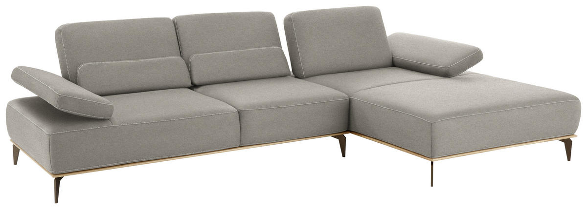 ECKSOFA in Mikrofaser Grau  - Beige/Bronzefarben, Design, Textil/Metall (298/176cm) - Valnatura