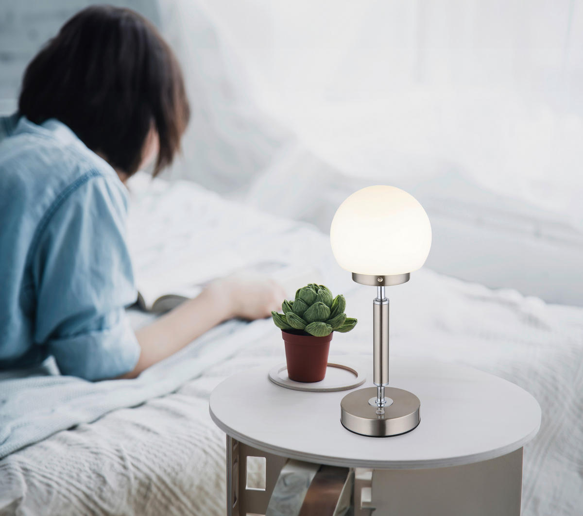 STOLNÍ LED LAMPA, dotykový stmívač, 11,5/28,5 cm  - bílá/opál, Basics, kov/plast (11,5/28,5cm) - Globo