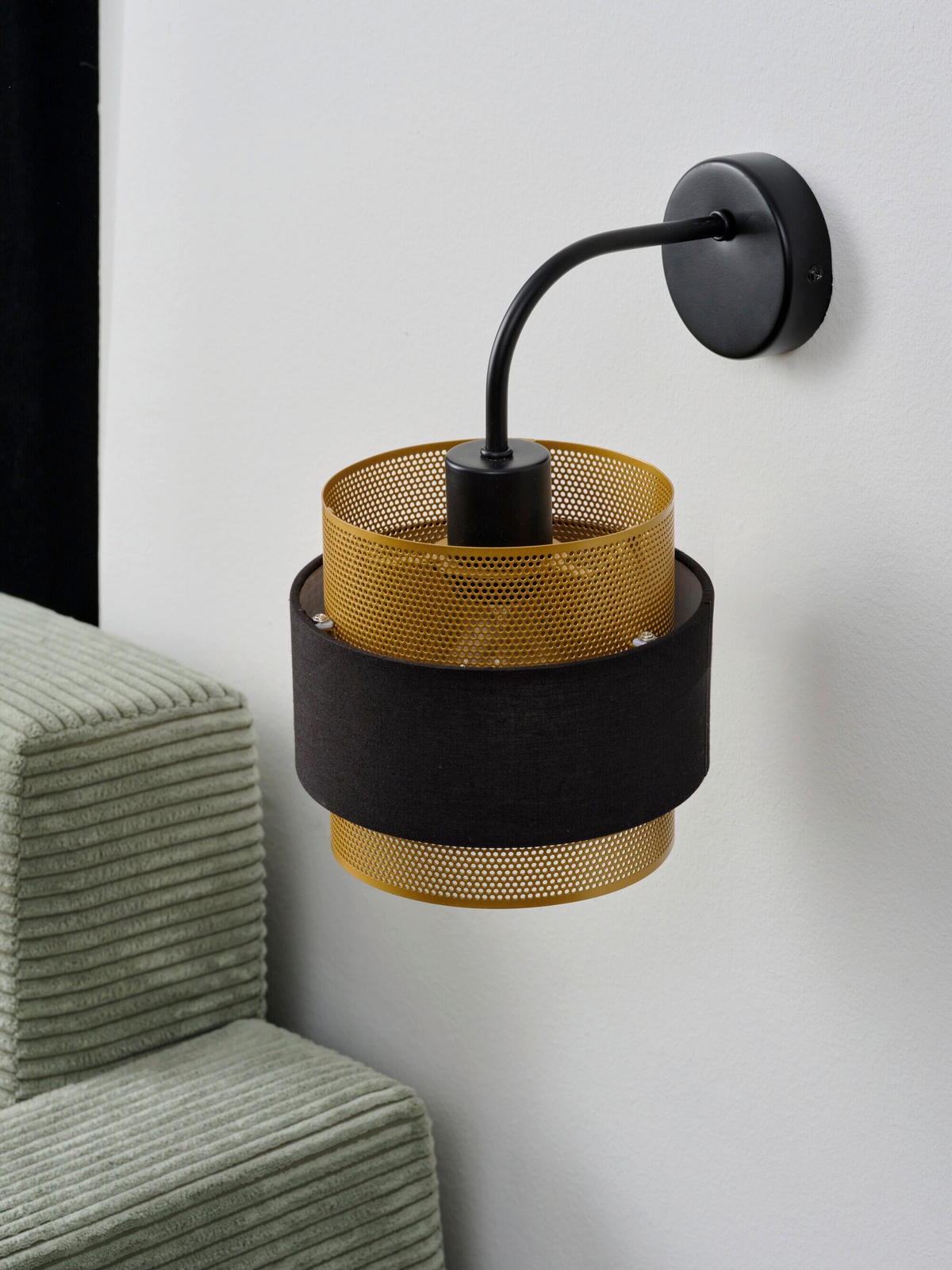 WANDLEUCHTE 18/23,5/30 cm   - Goldfarben/Schwarz, KONVENTIONELL, Textil/Metall (18/23,5/30cm) - Osram