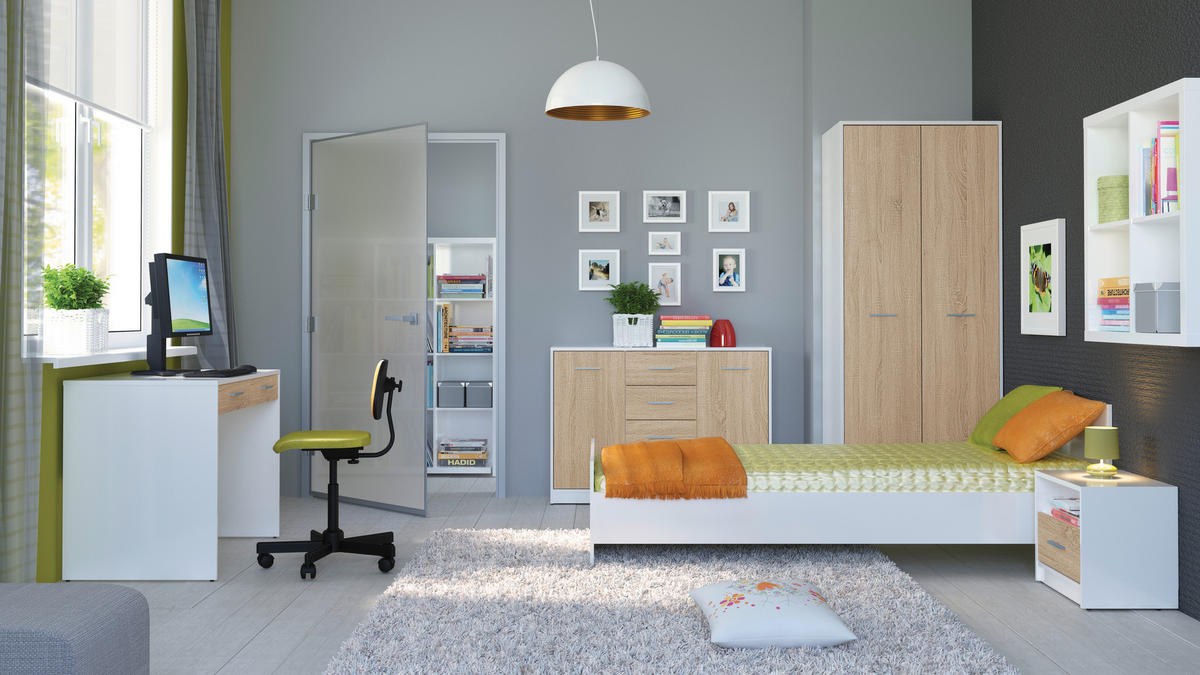 DREHTÜRENSCHRANK  in Sonoma Eiche, Weiß  - Silberfarben/Weiß, MODERN, Holzwerkstoff/Kunststoff (80/197/54,5cm) - MID.YOU