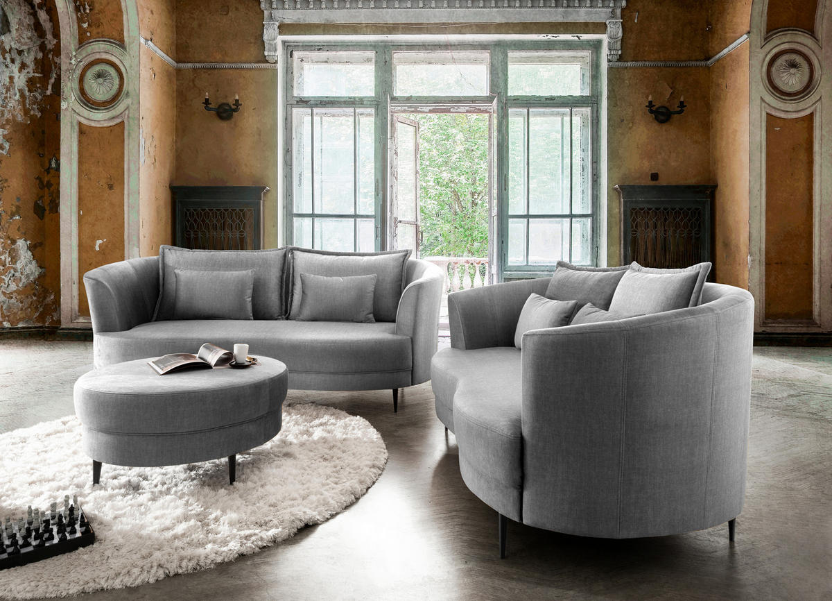 3-SITZER-SOFA in Velours Silberfarben  - Silberfarben/Schwarz, Modern, Textil/Metall (209/85/101cm) - Livetastic
