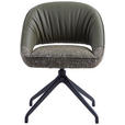 ARMLEHNSTUHL  Sitzfläche 360° drehbar, automatische Rückholfunktion Webstoff Echtleder  - Schwarz/Graugrün, Design, Leder/Textil (61/81/66cm) - Dieter Knoll