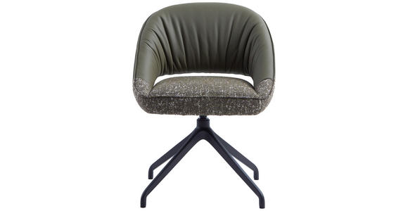 ARMLEHNSTUHL  Sitzfläche 360° drehbar, automatische Rückholfunktion Webstoff Echtleder  - Schwarz/Graugrün, Design, Leder/Textil (61/81/66cm) - Dieter Knoll