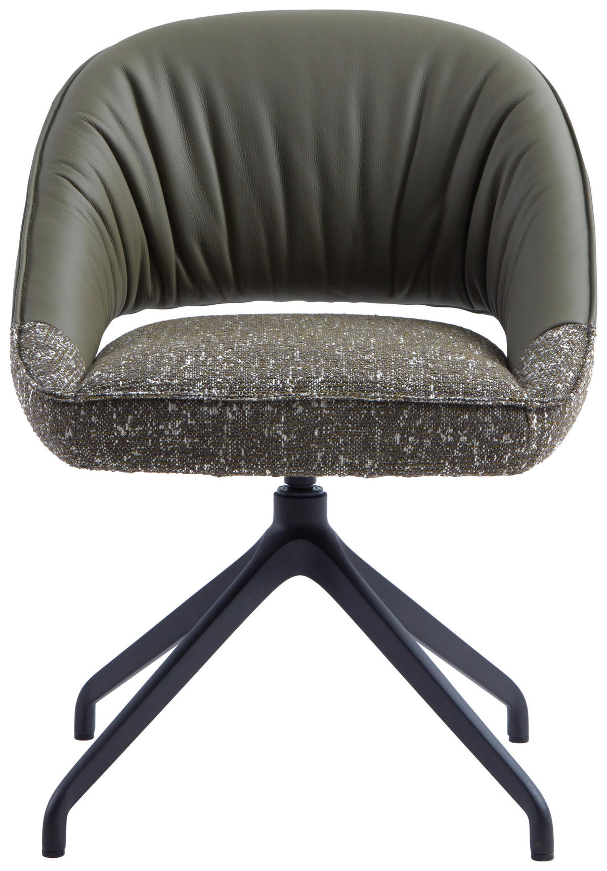 ARMLEHNSTUHL  Sitzfläche 360° drehbar, automatische Rückholfunktion Webstoff Echtleder  - Schwarz/Graugrün, Design, Leder/Textil (61/81/66cm) - Dieter Knoll
