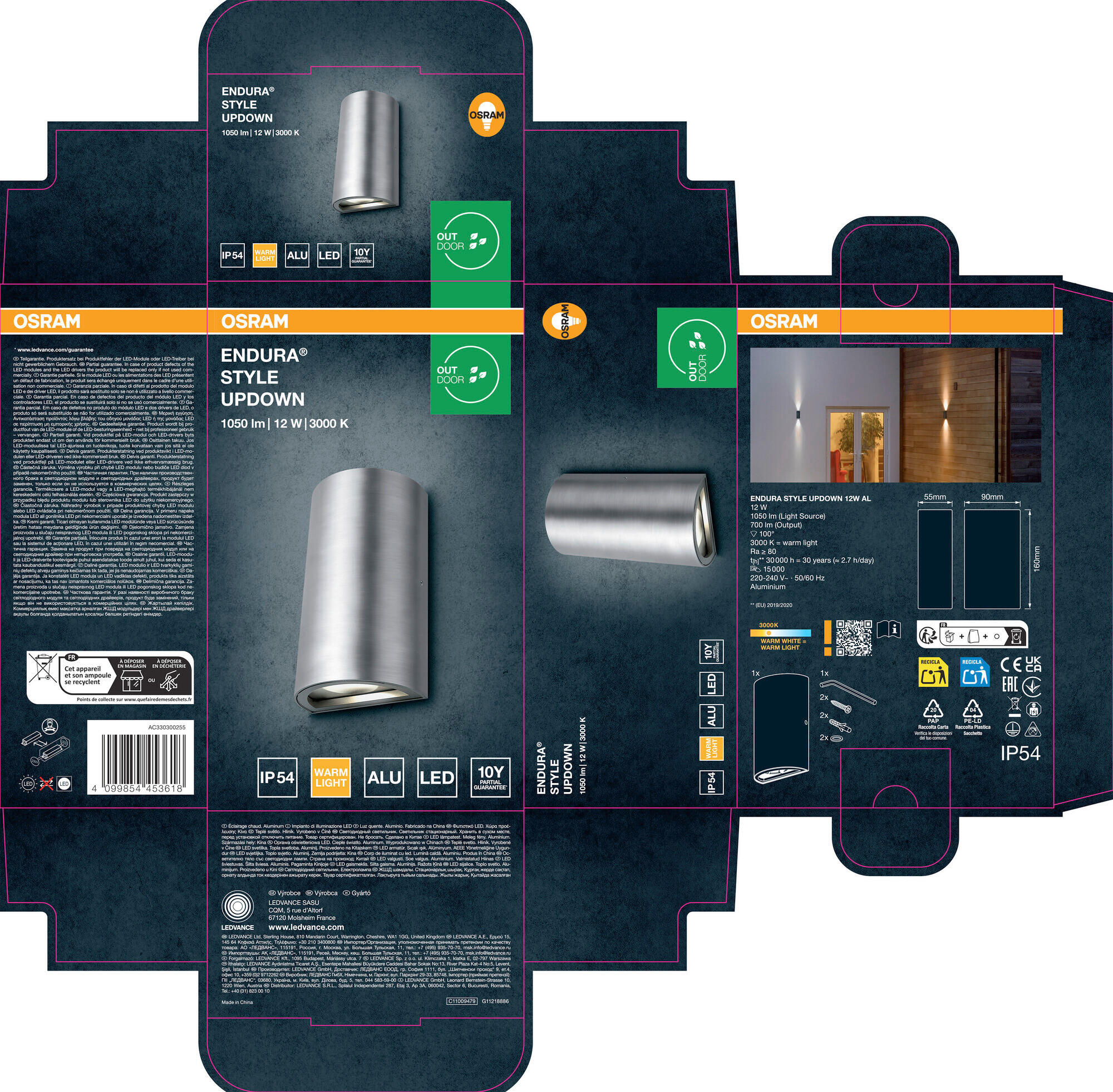 LED-AUßENLEUCHTE 5,5/9/16 cm   - Alufarben, Basics, Glas/Metall (5,5/9/16cm) - Osram