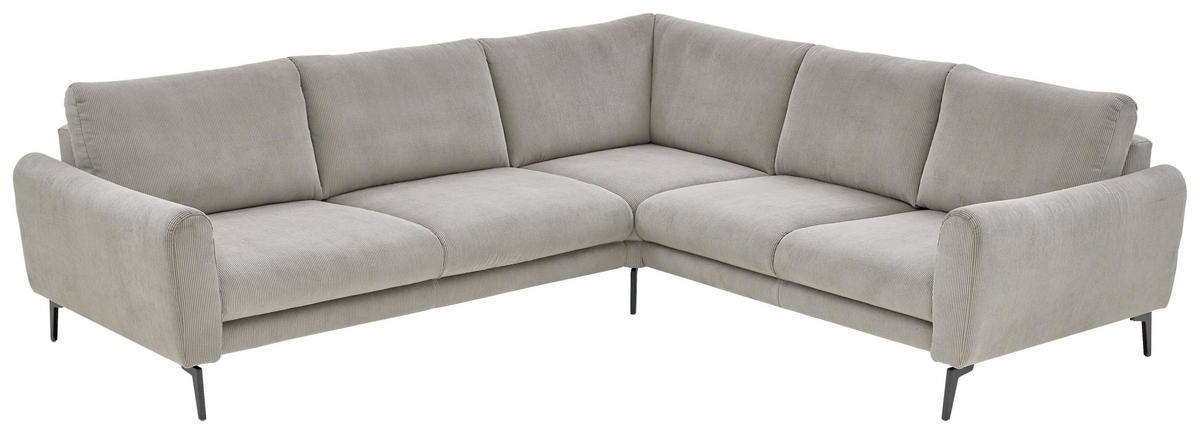 ECKSOFA in Velours, Feincord Grau  - Schwarz/Grau, Design, Textil/Metall (280/254cm) - Beldomo Style