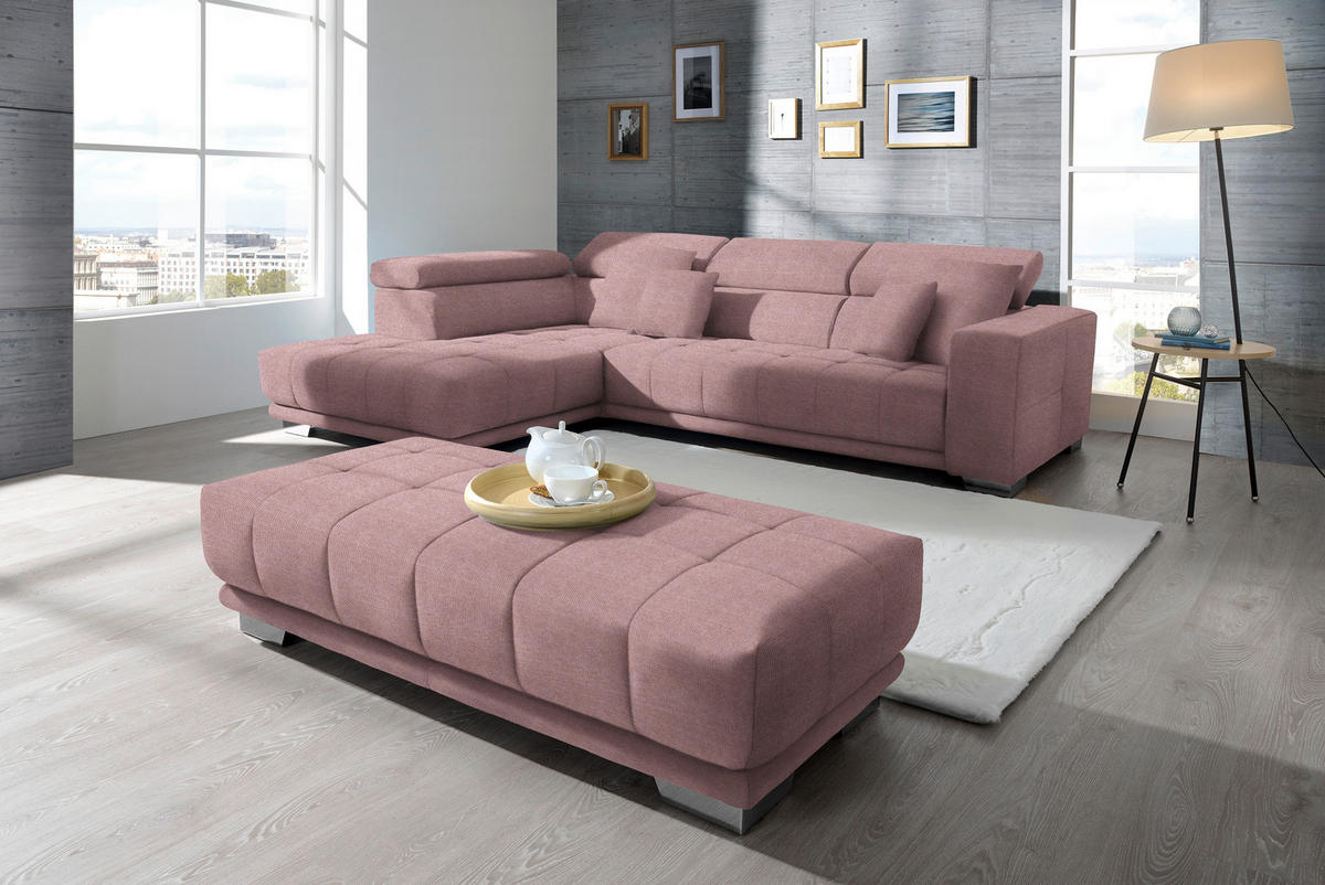 ECKSOFA in Mikrofaser Rosa  - Chromfarben/Rosa, Design, Textil/Metall (207/301cm) - Xora