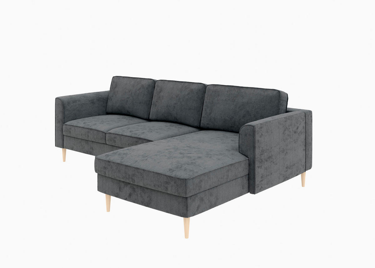ECKSOFA Cord Dunkelgrau  - Dunkelgrau/Buchefarben, Modern, Holz/Textil (232/161cm) - Trendmanufaktur