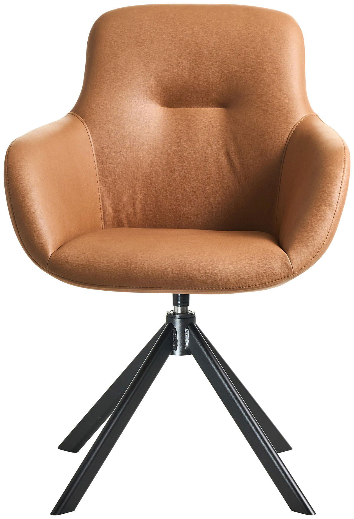 ARMLEHNSTUHL  in Edelstahl Lederlook (vegan)  - Cognac/Schwarz, Basics, Textil/Metall (62/89/61cm) - Celina Home