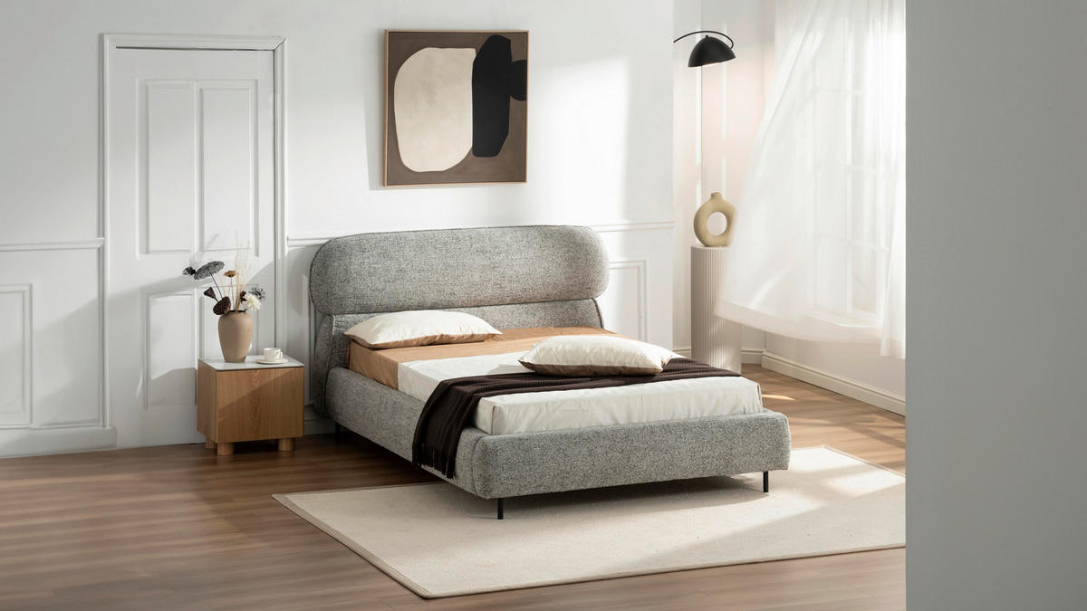 POLSTERBETT gepolstertes Kopfteil, Lattenrost 140/200 cm  in Grau  - Eichefarben/Schwarz, Design, Holz/Textil (140/200cm) - Boxxx