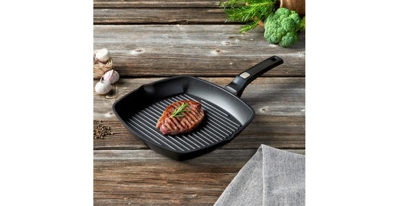 GRILLPFANNE Perfect Cooking Greblon®-Antihaftbeschichtung  - Edelstahlfarben/Schwarz, Basics, Kunststoff/Metall (28/28cm) - Homeware Profession.