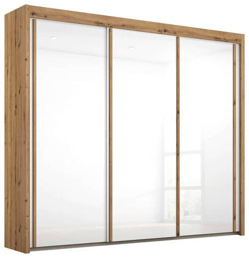 SCHWEBETÜRENSCHRANK 225/197/65 cm 3-türig - Eiche Artisan/Weiß, Basics, Glas/Holzwerkstoff (225/197/65cm) - Cantus
