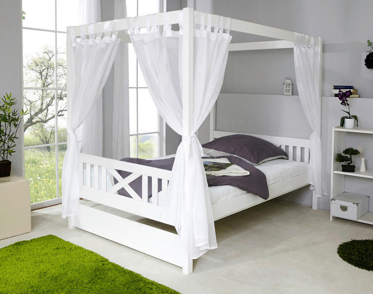 POSTELJA Z BALDAHINOM 140 cm   x 200 cm  , les bela  - bela, Moderno, les (140/200cm) - Livetastic