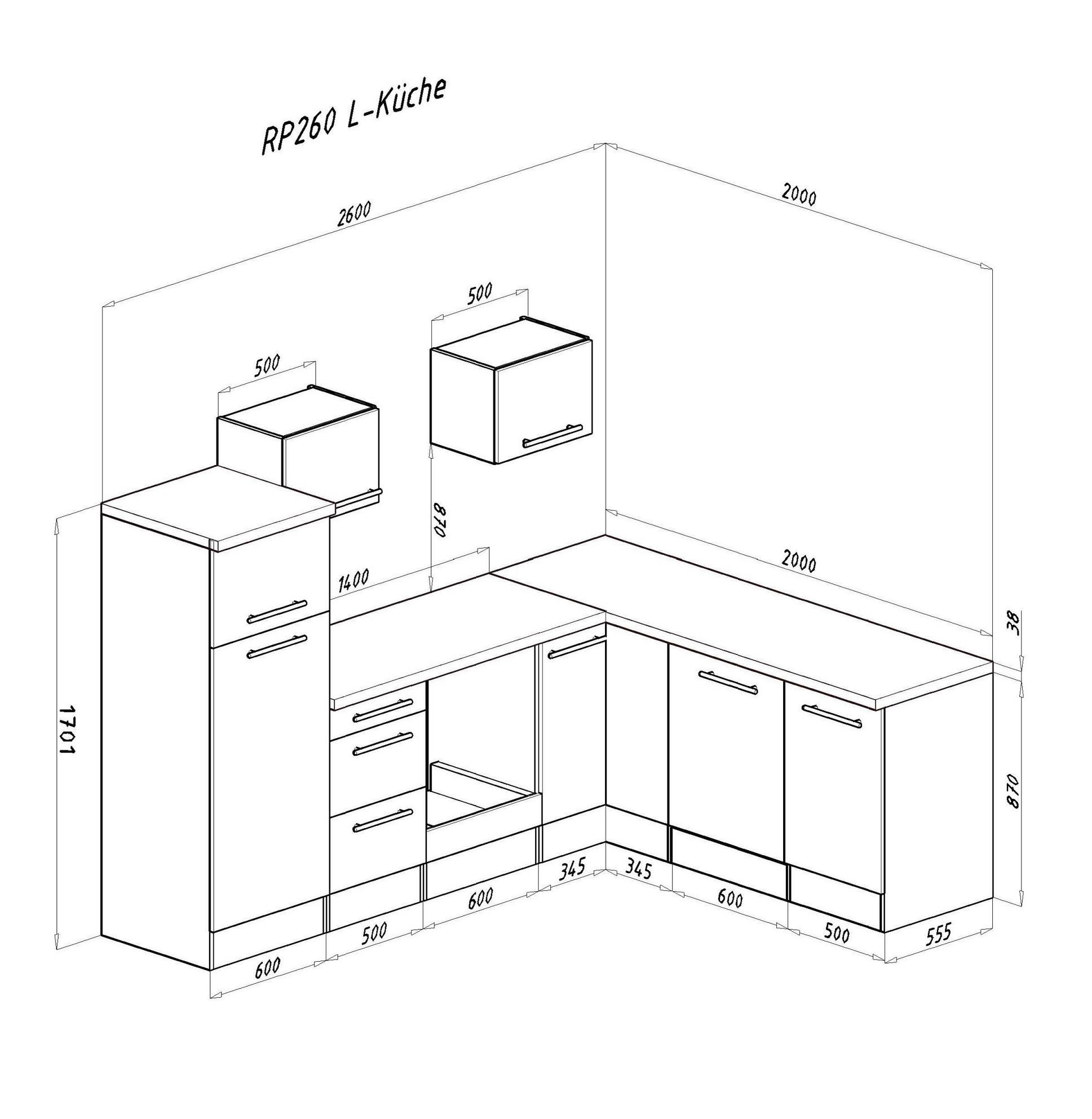 HÖRNKÖK 260/200 cm  i vit  - vit/aluminiumfärg, Klassisk, trämaterial (260/200cm) - Respekta