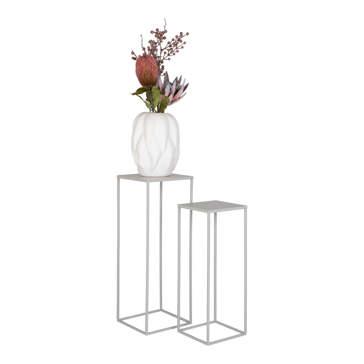 BLUMENTISCHSET Metall  - Hellgrau, Design, Metall