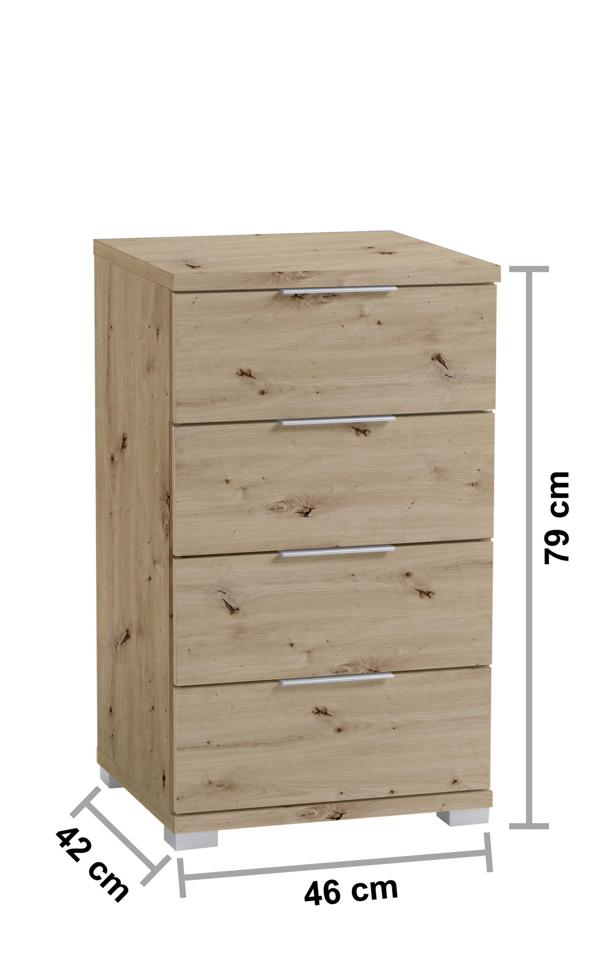 NOĆNI ORMARIĆ boje hrasta   - boje hrasta/boje kroma, Design, drvni materijal (46/79/42cm) - Boxxx