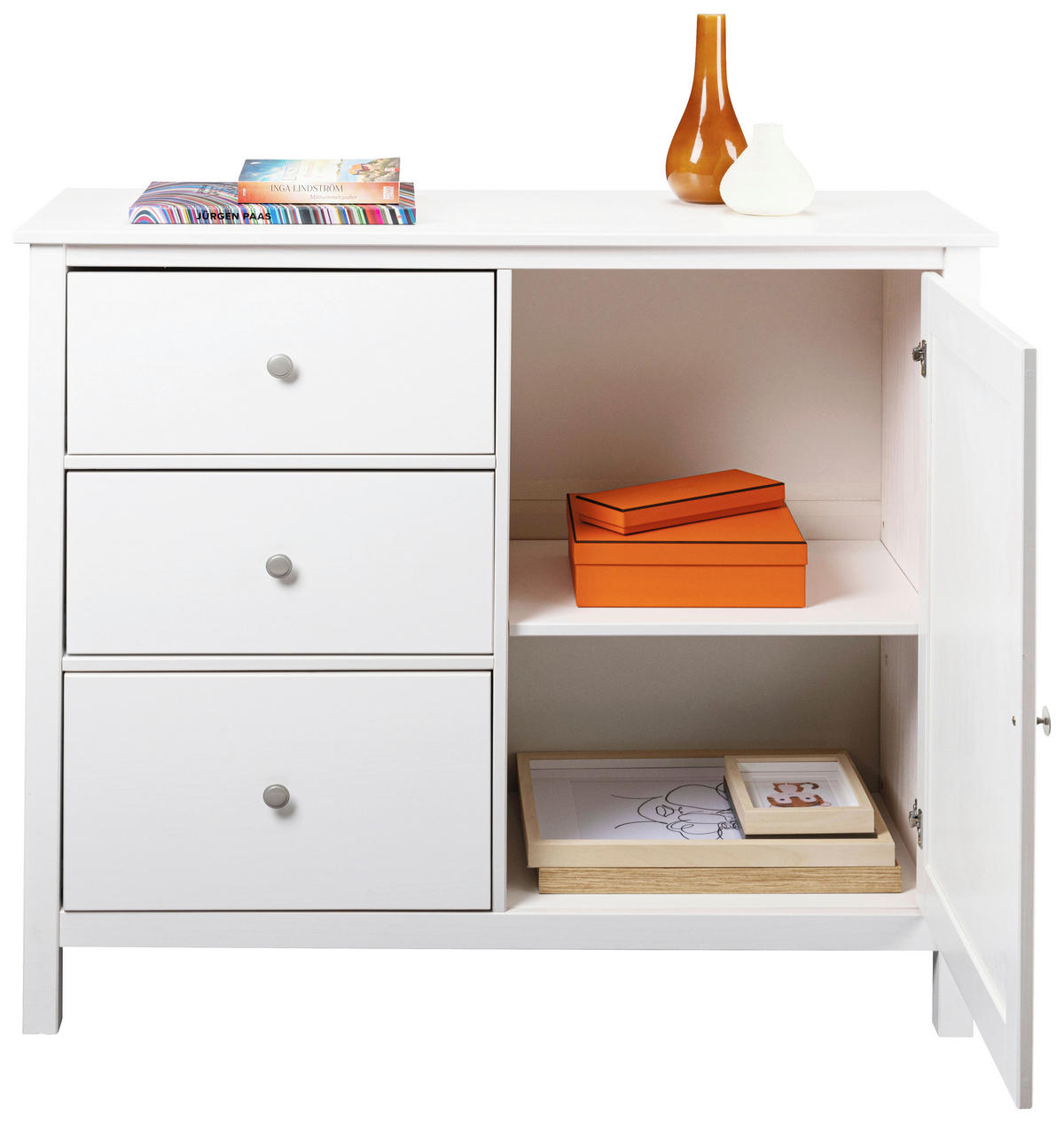 KOMODA, bela  - srebrne barve/bela, Design, kovina/les (110/96/40cm) - Livetastic