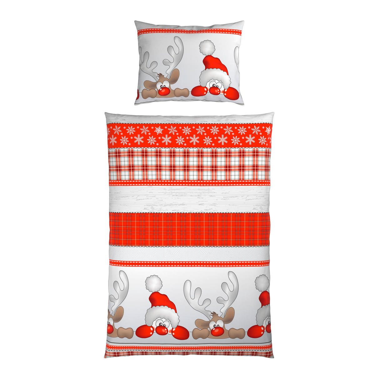 BETTWÄSCHESET 2-teilig Flanell 160/210 cm  - Rot/Grau, Textil (160/210cm) - X-Mas