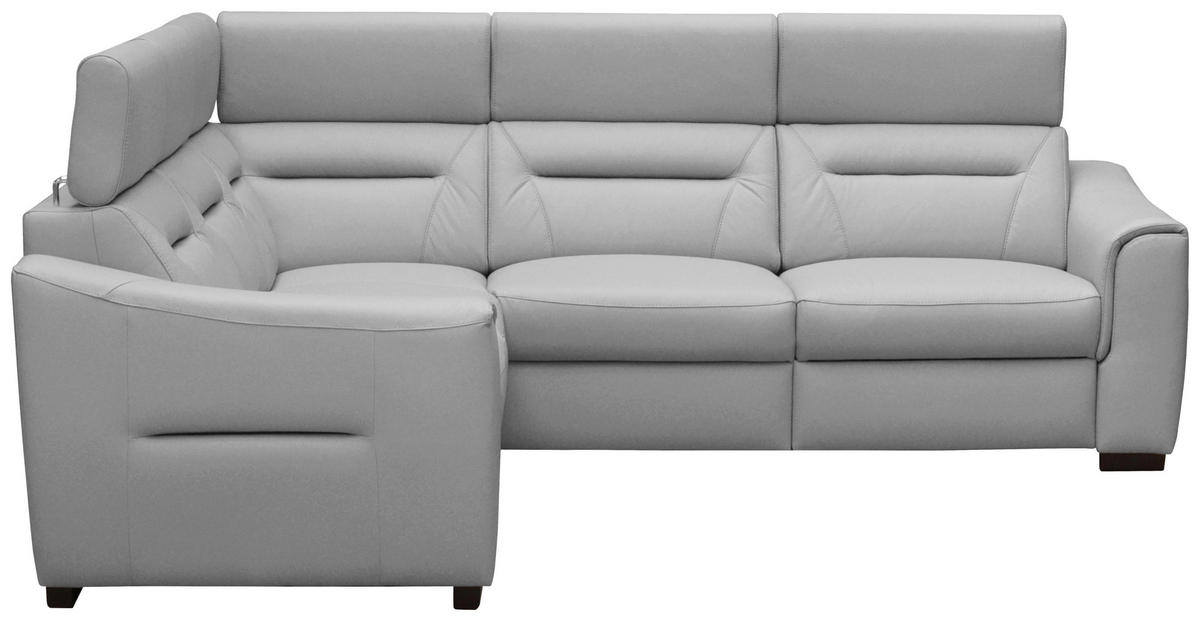 ECKSOFA  in Lederlook Echtleder Platinfarben  - Platinfarben/Wengefarben, Design, Leder/Holz (260/260cm) - Celina Home