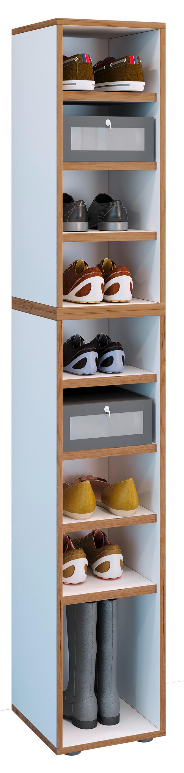 SCHUHREGAL 30/183/33 cm - Honigeiche/Weiss, Design, Holzwerkstoff/Kunststoff (30/183/33cm) - MID.YOU