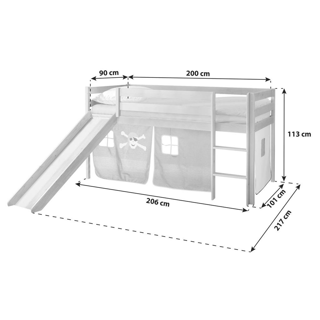 Thumbnail - Mid.you Spielbett Ticaa 812056 Manuel, Schwarz, Weiß, Kiefer, Holz, Kiefer, massiv, seitenverkehrt montierbar, 90x200 cm...