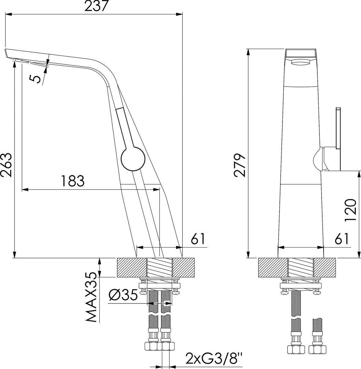 WASCHTISCHARMATUR 260 1700 1 BGM  - Graphitfarben, MODERN, Metall (6,1/27,9/23,7cm)