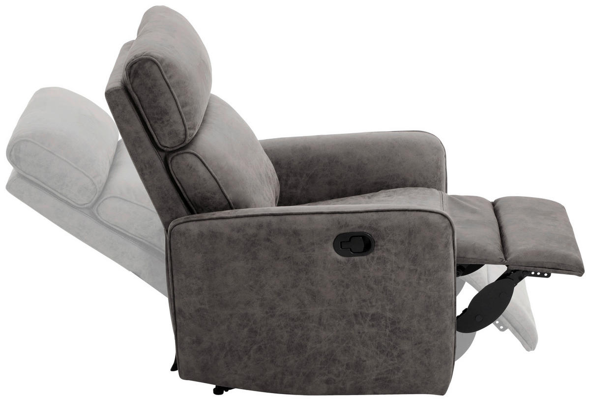 RELAXSESSEL Mikrofaser    - Schwarz/Grau, Design, Holz/Kunststoff (80/105/93cm) - Livetastic
