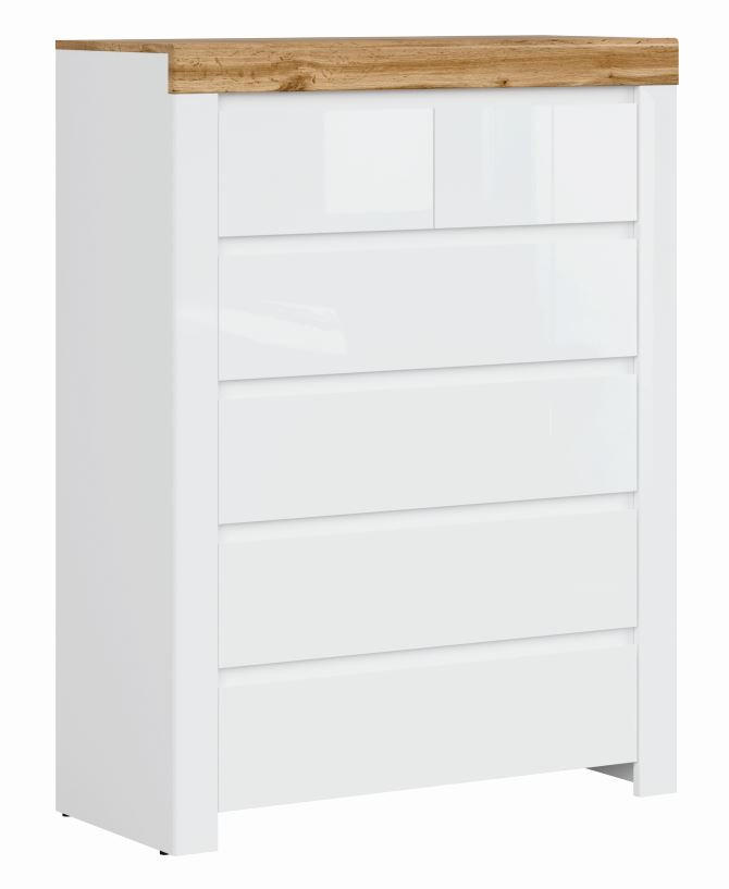 VISOKA KOMODA   98,2/129,5/42 cm   bela, hrast wotan, bela visoki sjaj  - hrast wotan/bela visoki sjaj, Dizajnerski, pločasti materijal/plastika (98,2/129,5/42cm) - Carryhome