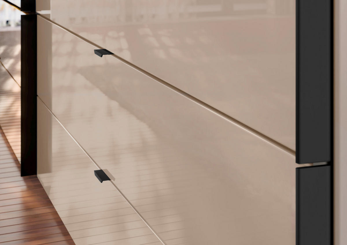 SCHWEBETÜRENSCHRANK 306/222/68 cm 2-türig Elfenbein  - Elfenbein/Schwarz, Design, Glas/Holzwerkstoff (306/222/68cm) - Dieter Knoll